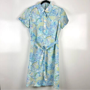 Vintage Blue Paisley Print Shirt Dress